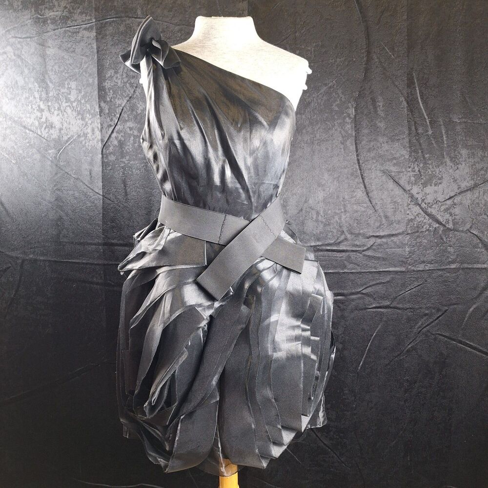 8 WHITE by Vera Wang Black Organza One Shoulder Mini Dress Glamorous Dark Fairy